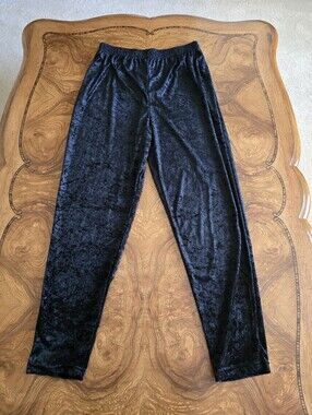 Confetti Crushed Velvet Pants Womens Size Medium Black Pull On Vintage 90s